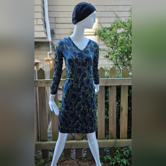 Sandwich dress,blue,yellow, black retro, med, long sleeve - Picture 1 of 16